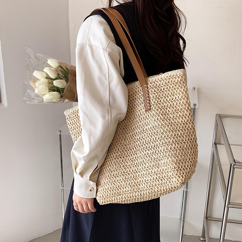 Stylish Woven Shoulder Bag for Travel and Beach