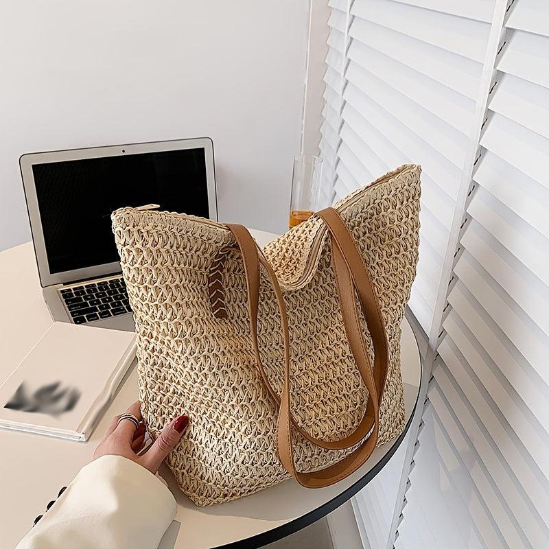 Stylish Woven Shoulder Bag for Travel and Beach