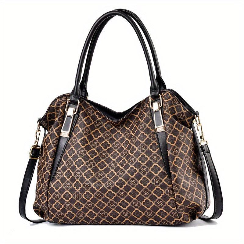 Vintage Geometric Print Tote Bag Large Capacity Top Handle Satchel