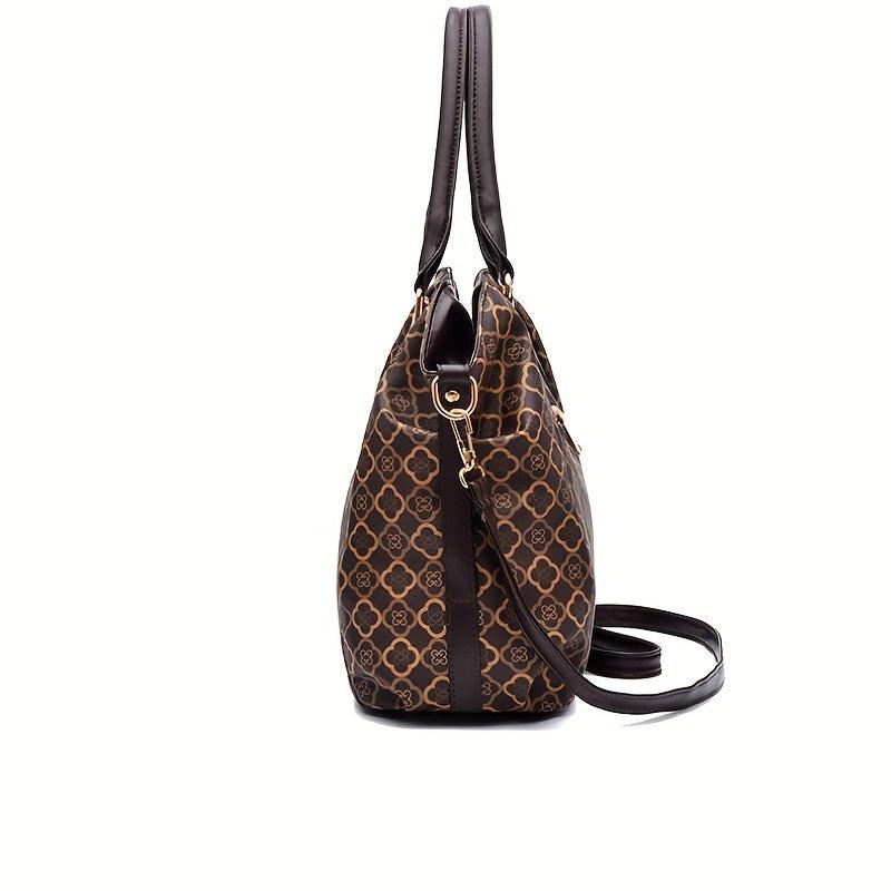Vintage Geometric Print Tote Bag Large Capacity Top Handle Satchel