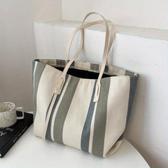 Striped Tote Bag Large Capacity for Work & School