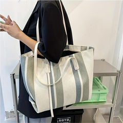 Striped Tote Bag Large Capacity for Work & School