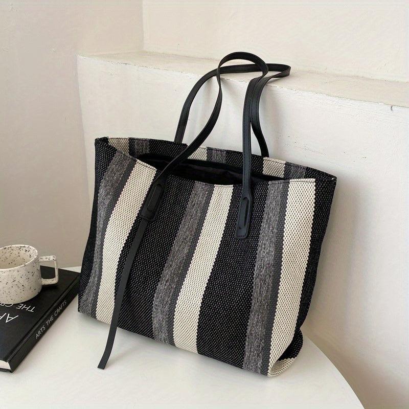 Striped Tote Bag Large Capacity for Work & School