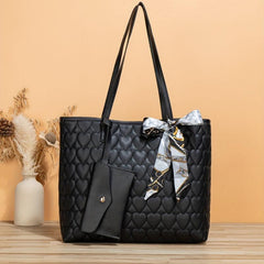 Heart Quilted Tote Bag Scarf Decor Shoulder Bag Women's Casual Handbag