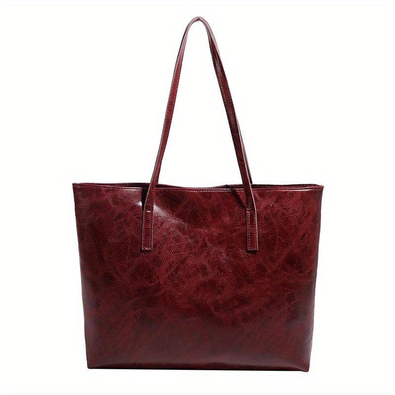 Large Capacity Tote Bag PU Leather Textured Solid Shoulder Bag