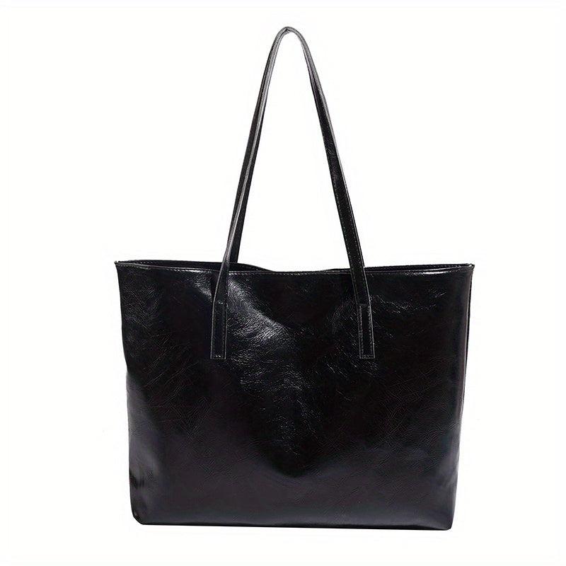 Large Capacity Tote Bag PU Leather Textured Solid Shoulder Bag