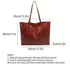 Large Capacity Tote Bag PU Leather Textured Solid Shoulder Bag