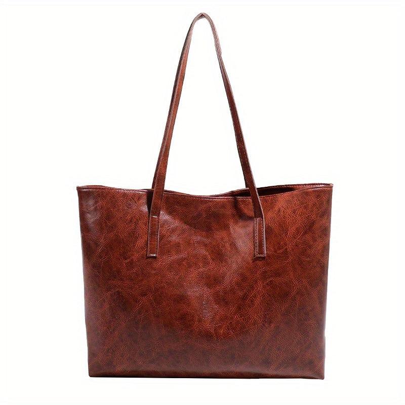 Large Capacity Tote Bag PU Leather Textured Solid Shoulder Bag
