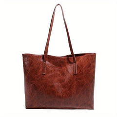 Large Capacity Tote Bag PU Leather Textured Solid Shoulder Bag