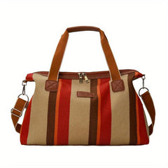 Vintage Large Striped Duffle Bag Lightweight Zipper Luggage Portable Sports