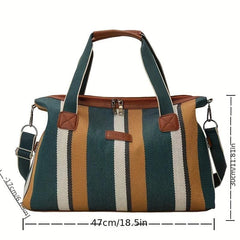Vintage Large Striped Duffle Bag Lightweight Zipper Luggage Portable Sports