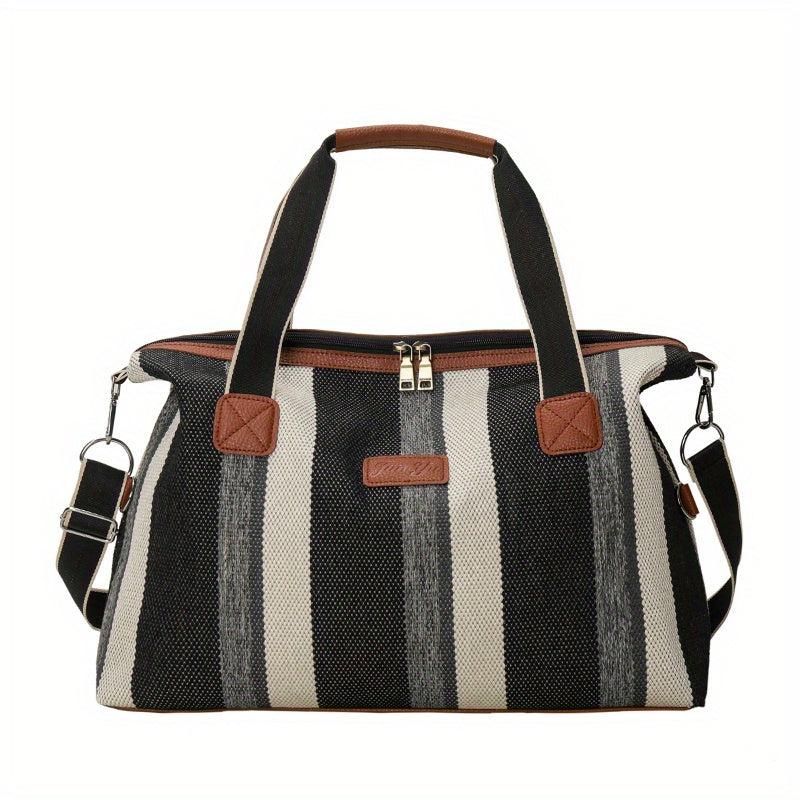 Vintage Large Striped Duffle Bag Lightweight Zipper Luggage Portable Sports