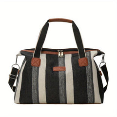 Vintage Large Striped Duffle Bag Lightweight Zipper Luggage Portable Sports