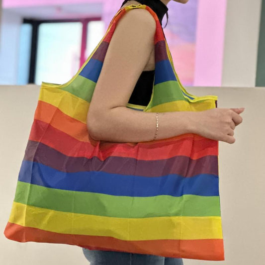 Rainbow Striped Shopping Tote Bag Foldable Portable Reusable Grocery Bag