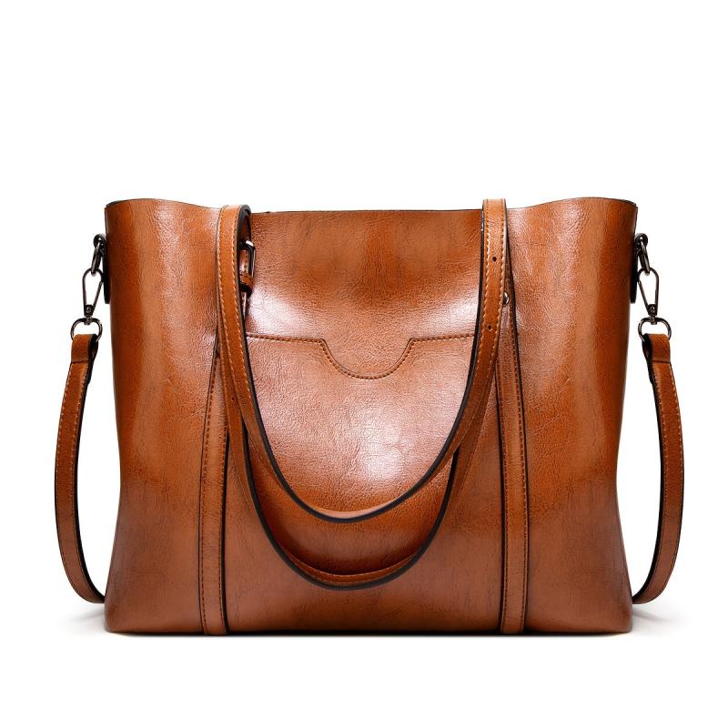 Retro Style Faux Leather Tote Bag Zipper Shoulder Bag