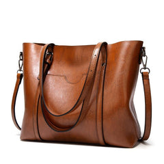 Retro Style Faux Leather Tote Bag Zipper Shoulder Bag