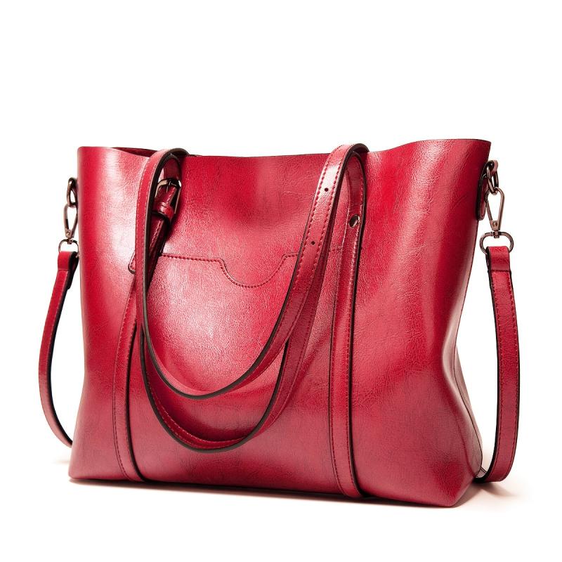 Retro Style Faux Leather Tote Bag Zipper Shoulder Bag