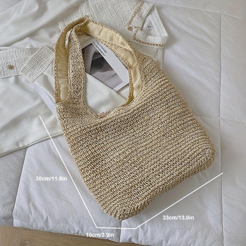 Large Capacity Straw Tote Bag Minimalist Summer Shoulder Bag All Match Woven Bag
