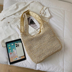 Large Capacity Straw Tote Bag Minimalist Summer Shoulder Bag All Match Woven Bag
