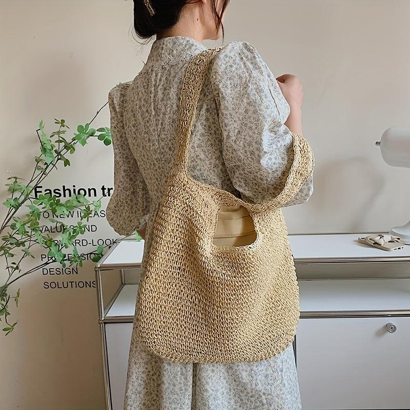 Large Capacity Straw Tote Bag Minimalist Summer Shoulder Bag All Match Woven Bag