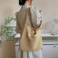 Large Capacity Straw Tote Bag Minimalist Summer Shoulder Bag All Match Woven Bag