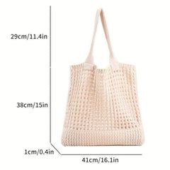 Solid Crochet Bag Hollow Out Knitted Tote Bag