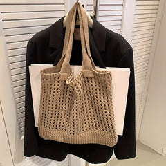 Solid Crochet Bag Hollow Out Knitted Tote Bag