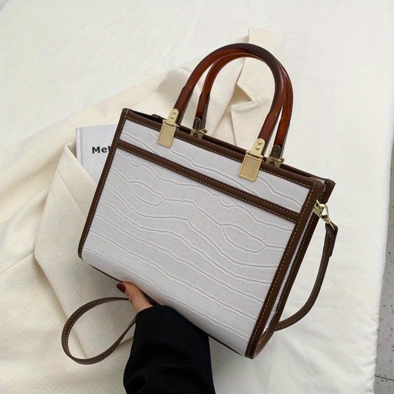 Crocodile Embossed Tote Bag Classic Style Crossbody Bag Top Handle Satchel Purse
