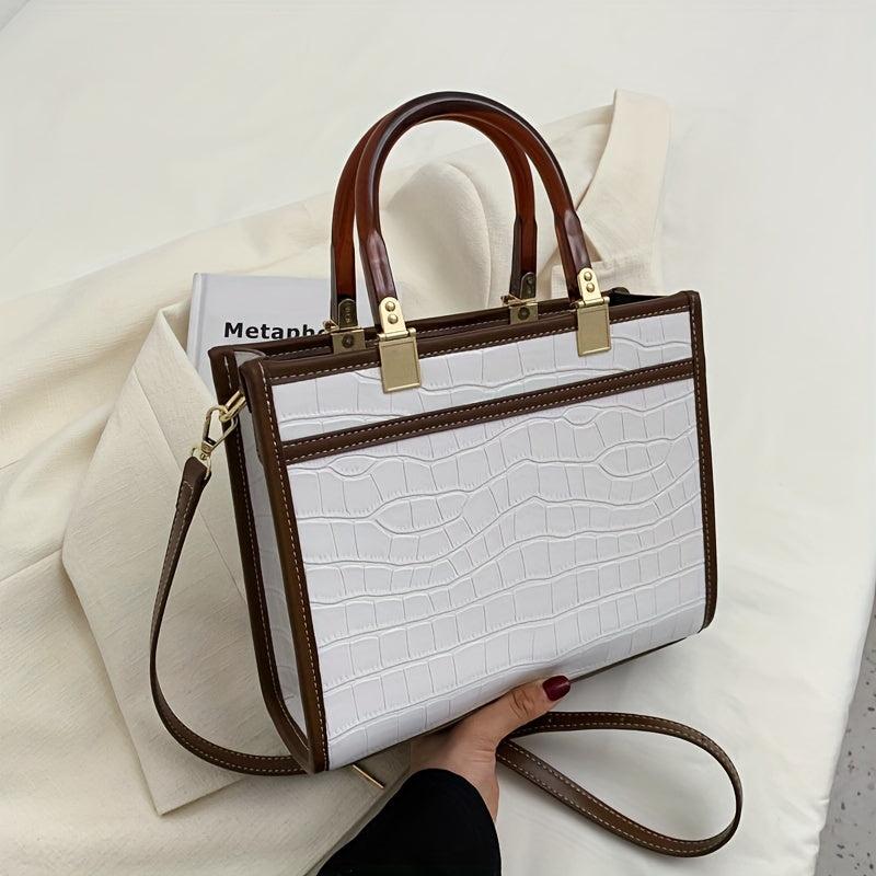 Crocodile Embossed Tote Bag Classic Style Crossbody Bag Top Handle Satchel Purse