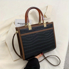 Crocodile Embossed Tote Bag Classic Style Crossbody Bag Top Handle Satchel Purse
