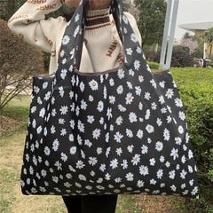 Daisy Print Shoulder Bag Large Capacity Lightweight Foldable Shopper Bag