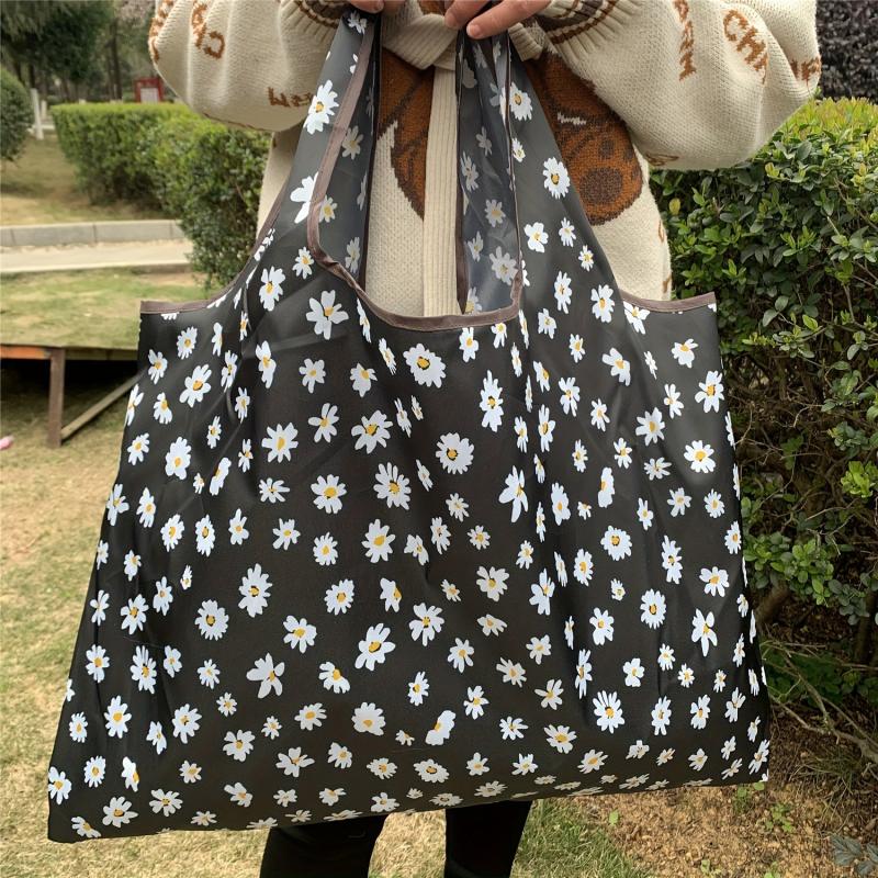 Daisy Print Shoulder Bag Large Capacity Lightweight Foldable Shopper Bag