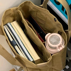 Japanese Style Canvas Tote Bag Durable Lightweight Shoulder Bag