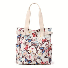 Floral Butterfly Print Tote Bag Large Capacity Shoulder Bag