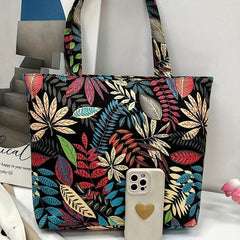 Vintage Leaves Pattern Lightweight Tote Bag All Match Handbag