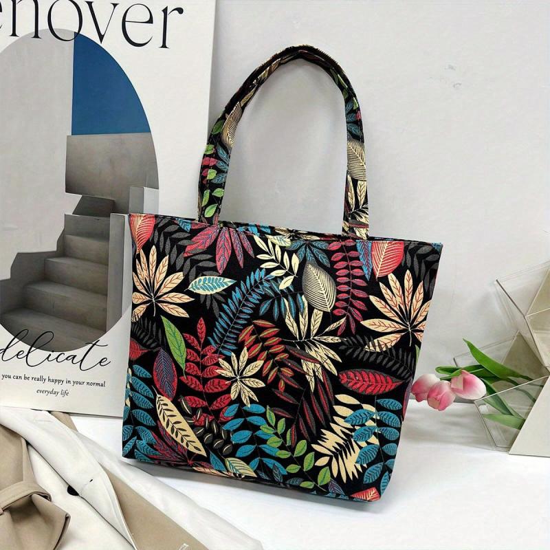 Vintage Leaves Pattern Lightweight Tote Bag All Match Handbag
