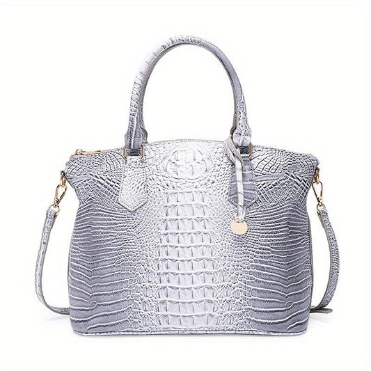 Crocodile Embossed Leather Crossbody Bag Office Satchel Purses
