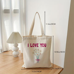 Pink Letter Flower Pattern Canvas Bag Lightweight Shopper Bag