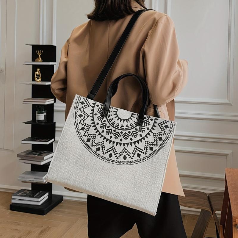 Ethnic Style Linen Tote Bag Reusable Grocery Shopping Bag