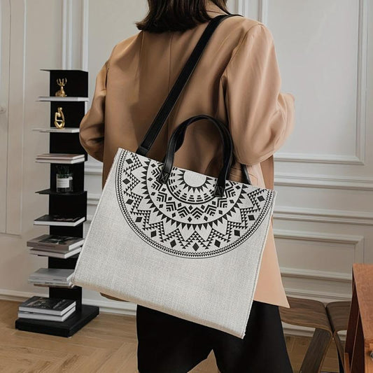 Ethnic Style Linen Tote Bag Reusable Grocery Shopping Bag