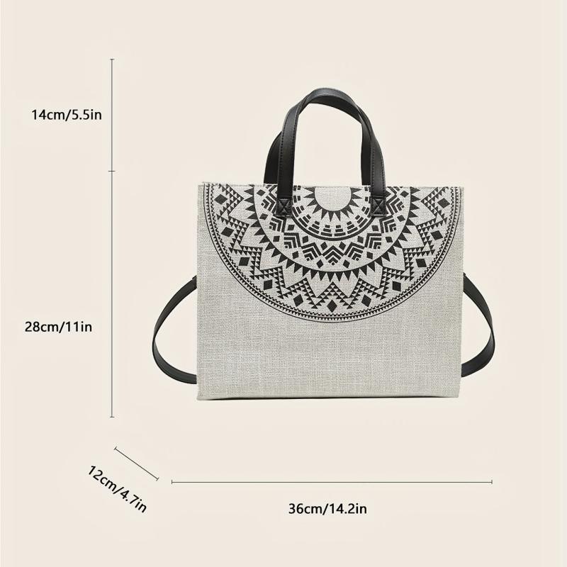 Ethnic Style Linen Tote Bag Reusable Grocery Shopping Bag