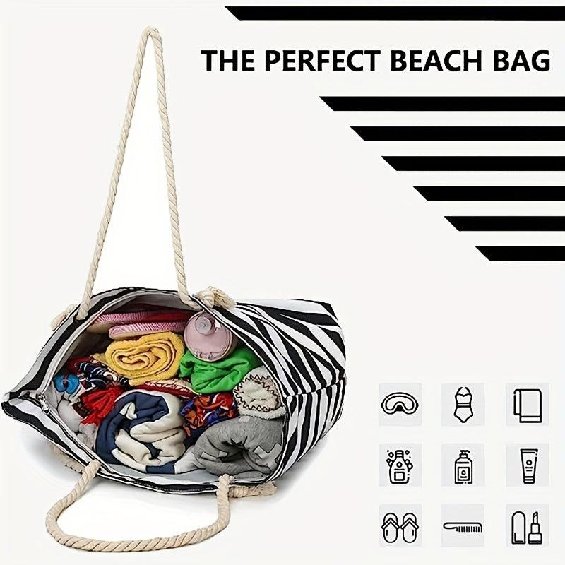 Large Beach Tote Bag Women's Zipper Shoulder Bag Portable Travel Storage