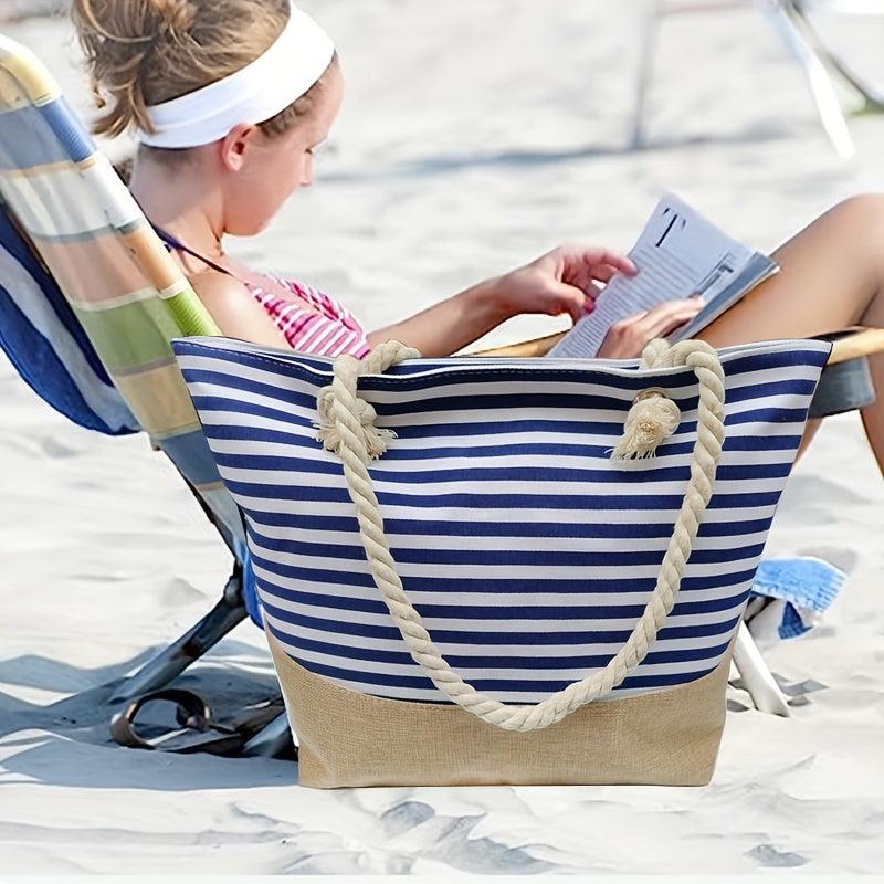 Large Beach Tote Bag Women's Zipper Shoulder Bag Portable Travel Storage