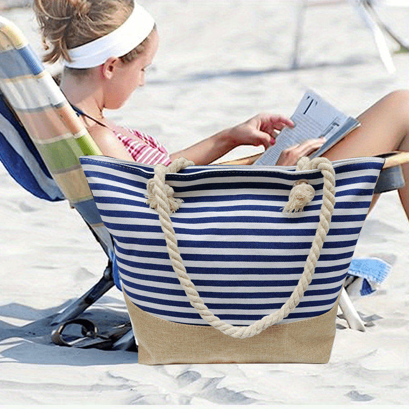 Large Beach Tote Bag Women's Zipper Shoulder Bag Portable Travel Storage