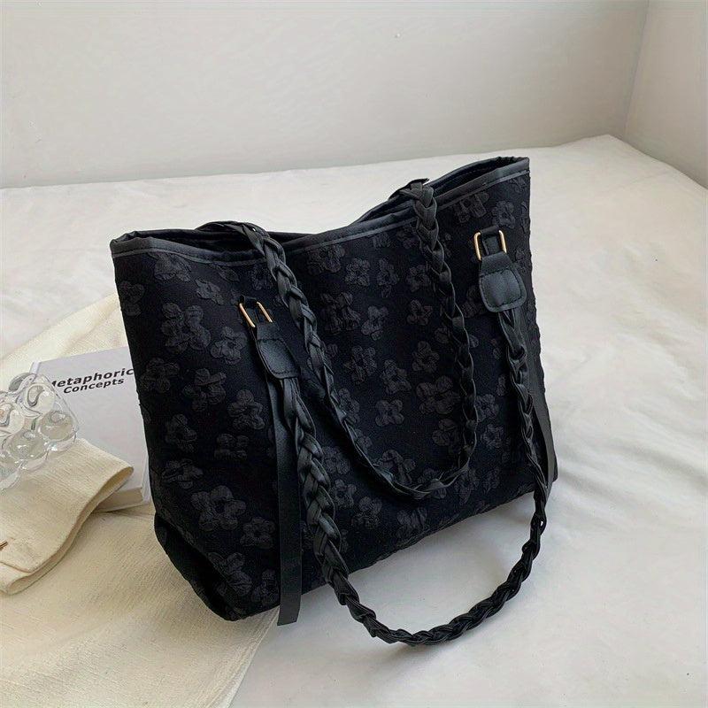 Ruched Flower Tote Bag Colorblock Shoulder Bag