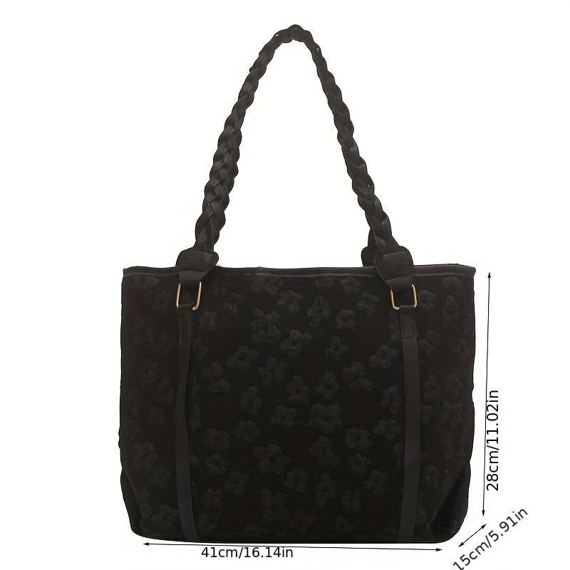 Ruched Flower Tote Bag Colorblock Shoulder Bag