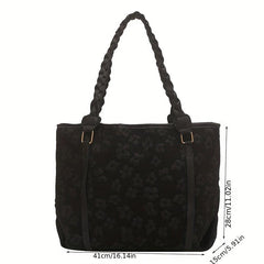Ruched Flower Tote Bag Colorblock Shoulder Bag