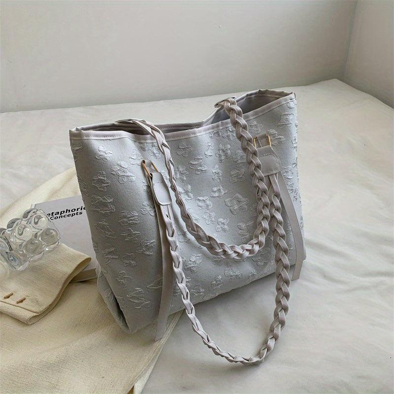 Ruched Flower Tote Bag Colorblock Shoulder Bag