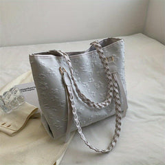 Ruched Flower Tote Bag Colorblock Shoulder Bag