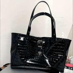 Crocodile Pattern Glossy Tote Bag Vintage PU Leather Handbag Large Capacity